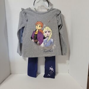 Disney Frozen II Toddler Girls 4T Anna Elsa Outfit Shirt Leggings Tutu Skirt